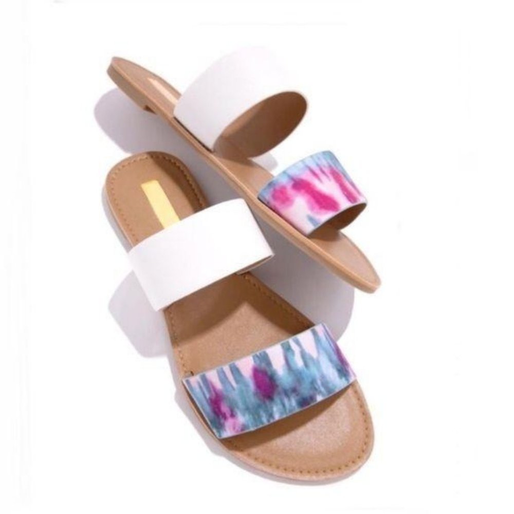 !! NEW !! White & Tie Dye Double Band Slide Sandals